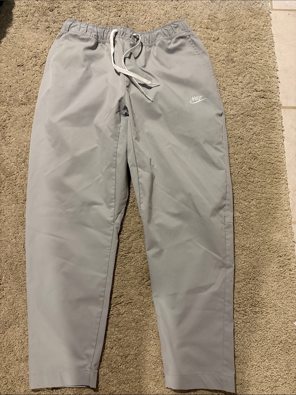 Nike Light Gray Woven Pants Drawstring Elastic Waist